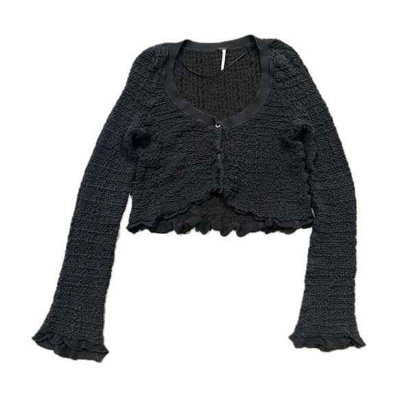 Free People Rosehip in Gray Raven Feather Cropped Cardigan Sweater Medium - Picture 2 of 8
